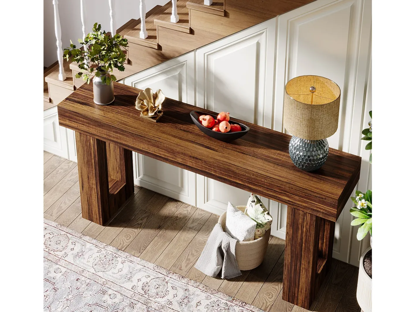Mesa de console de 160 cm de comprimento, mesa de sofá retangular de madeira para atrás do sofá, estilo fazenda*Tribesigns Discount