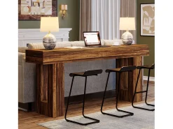 Mesa de console de 160 cm de comprimento, mesa de sofá retangular de madeira para atrás do sofá, estilo fazenda*Tribesigns Discount