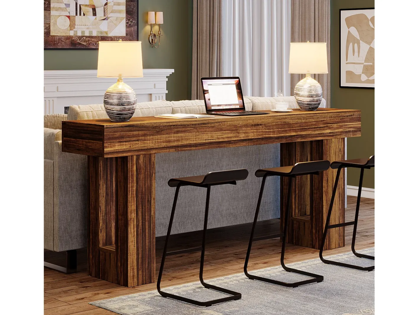 Mesa de console de 160 cm de comprimento, mesa de sofá retangular de madeira para atrás do sofá, estilo fazenda*Tribesigns Discount