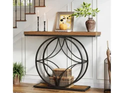 Mesa de console de 120 cm, Mesa para sofá industrial de dois níveis com estrutura metálica geométrica, Mesas estreitas para entrada decorativas*Tribesigns Sale