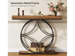 Mesa de console de 120 cm, Mesa para sofá industrial de dois níveis com estrutura metálica geométrica, Mesas estreitas para entrada decorativas*Tribesigns Sale