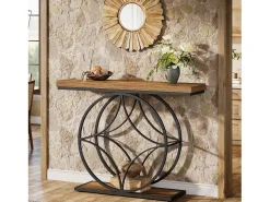 Mesa de console de 120 cm, Mesa para sofá industrial de dois níveis com estrutura metálica geométrica, Mesas estreitas para entrada decorativas*Tribesigns Sale