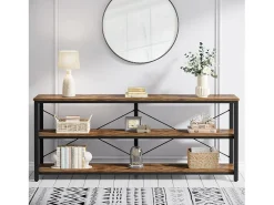 Mesa de Console de 180 cm, Mesa de sofá com 3 níveis em estilo industrial com estrutura de metal*Tribesigns Best