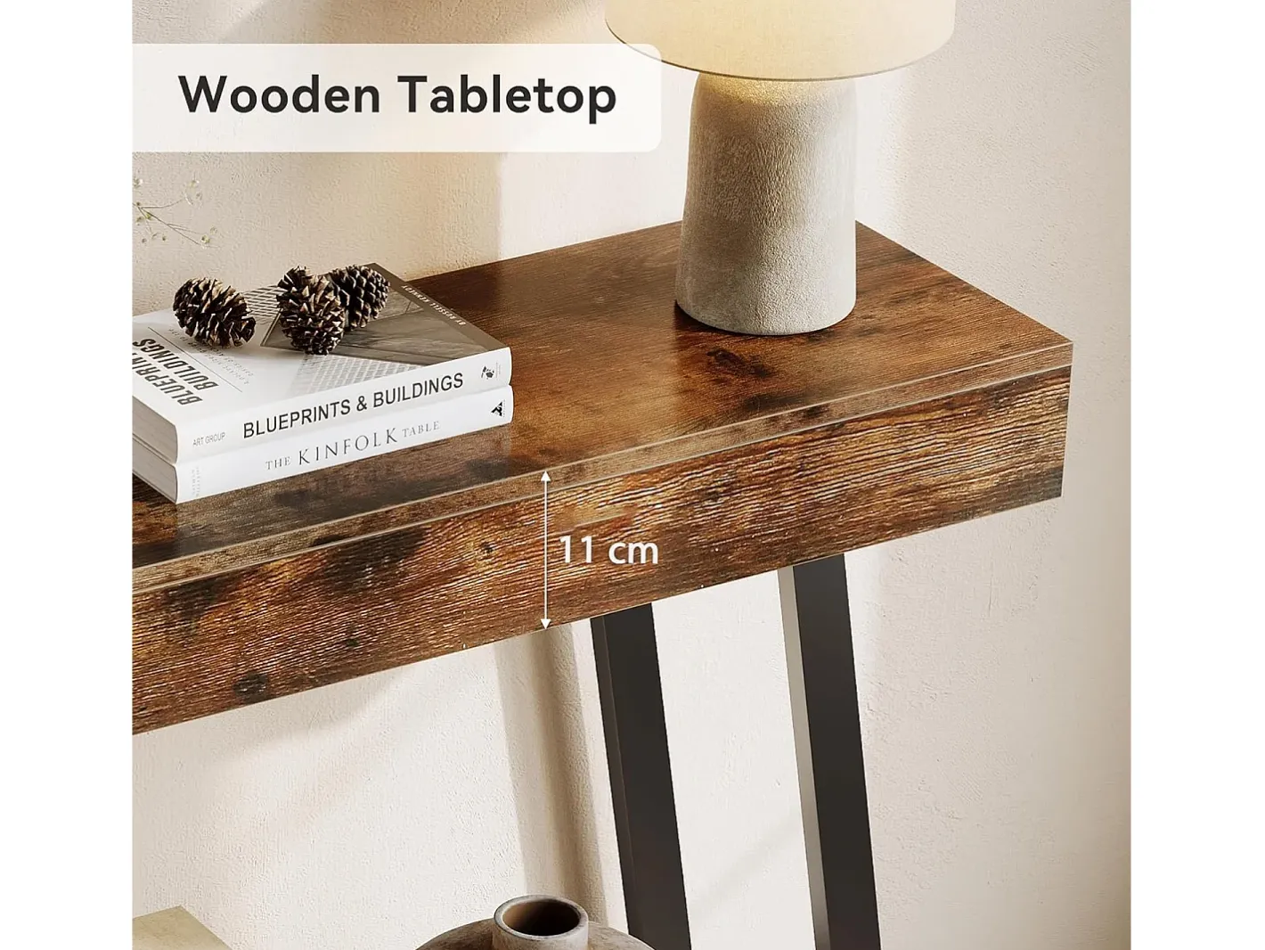 Mesa de Console de 103cm com Quadro Metálico Geométrico, Mesas de Entrada, Prateleiras de Armazenamento, 2 Camadas^Tribesigns