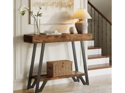 Mesa de Console de 103cm com Quadro Metálico Geométrico, Mesas de Entrada, Prateleiras de Armazenamento, 2 Camadas^Tribesigns