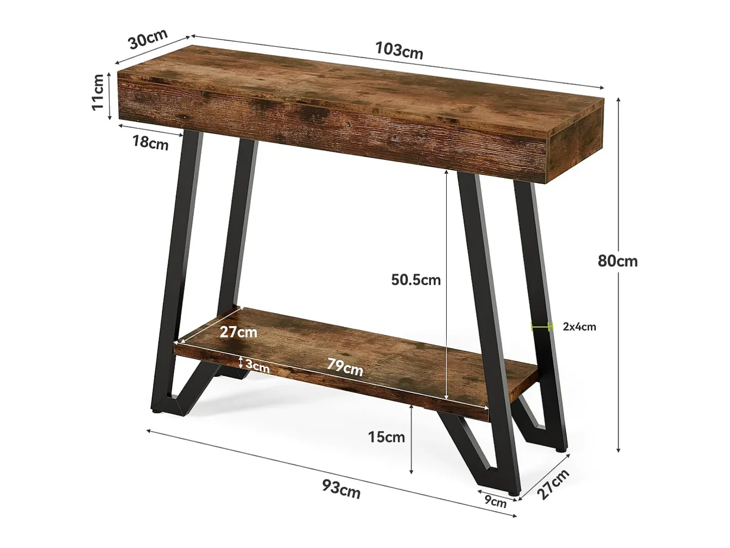 Mesa de Console de 103cm com Quadro Metálico Geométrico, Mesas de Entrada, Prateleiras de Armazenamento, 2 Camadas^Tribesigns