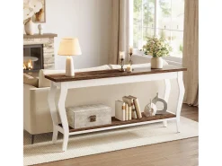 New Mesa de Console de 180cm de Comprimento, Mesa de Sofá Vintage de 2 Camadas Behind The Couch Consola