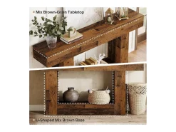 Mesa de Console de 160cm, Mesa de Entrada Rural de 2 Camadas com Base em Forma de U^Tribesigns Sale