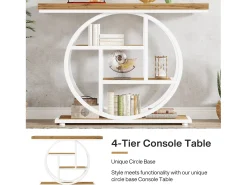 Tribesigns Consola*Mesa de Console de 105cm, Mesa de Sofá Industrial de 4 Andares com Base Circular para Entrada Natural claro