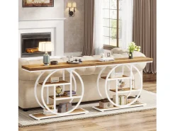 Tribesigns Consola*Mesa de Console de 105cm, Mesa de Sofá Industrial de 4 Andares com Base Circular para Entrada Natural claro