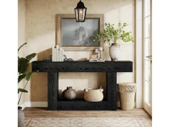 Tribesigns Consola*Mesa de Console de 160cm, Mesa de Sofá de 2 Andares Preta Mesa de Entrada Preto