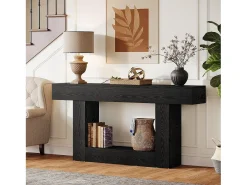 Tribesigns Consola*Mesa de Console de 160cm, Mesa de Sofá de 2 Andares Preta Mesa de Entrada Preto