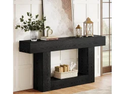 Tribesigns Consola*Mesa de Console de 160cm, Mesa de Sofá de 2 Andares Preta Mesa de Entrada Preto