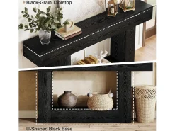 Tribesigns Consola*Mesa de Console de 160cm, Mesa de Sofá de 2 Andares Preta Mesa de Entrada Preto