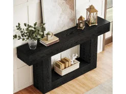 Tribesigns Consola*Mesa de Console de 160cm, Mesa de Sofá de 2 Andares Preta Mesa de Entrada Preto