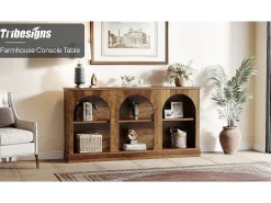 Discount Mesa de console de estilo rústico de 160 cm de comprimento com 3 níveis de armazenamento, marrom Consola