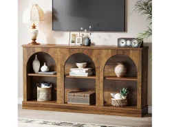 Discount Mesa de console de estilo rústico de 160 cm de comprimento com 3 níveis de armazenamento, marrom Consola