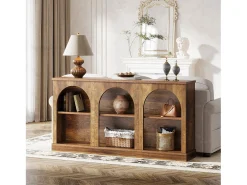 Discount Mesa de console de estilo rústico de 160 cm de comprimento com 3 níveis de armazenamento, marrom Consola