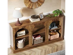Discount Mesa de console de estilo rústico de 160 cm de comprimento com 3 níveis de armazenamento, marrom Consola