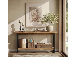 Mesa de console de madeira maciça com borda natural para entrada, estilo caseiro, 160 cm, mesa estreita e longa para sofa, atrás do sofá*Tribesigns Outlet