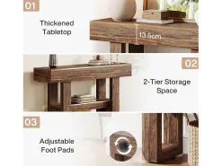 Discount Mesa de console de quinta com 105 cm, mesa estreita para sofá de dois andares para trás do sofá Consola