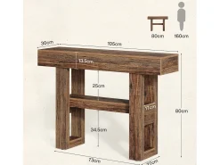 Discount Mesa de console de quinta com 105 cm, mesa estreita para sofá de dois andares para trás do sofá Consola