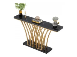 Tribesigns Consola*Mesa de Console Dourada - 150 x 29,5 x 80 cm - Moderna - com Pés de Metal em Formato de Grade - para Entrada, Corredor, Entrada, Sala (Preta) Preto