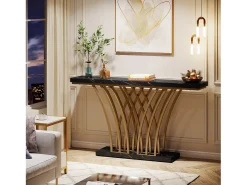 Tribesigns Consola*Mesa de Console Dourada - 150 x 29,5 x 80 cm - Moderna - com Pés de Metal em Formato de Grade - para Entrada, Corredor, Entrada, Sala (Preta) Preto