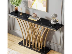 Tribesigns Consola*Mesa de Console Dourada - 150 x 29,5 x 80 cm - Moderna - com Pés de Metal em Formato de Grade - para Entrada, Corredor, Entrada, Sala (Preta) Preto