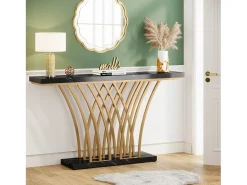 Tribesigns Consola*Mesa de Console Dourada - 150 x 29,5 x 80 cm - Moderna - com Pés de Metal em Formato de Grade - para Entrada, Corredor, Entrada, Sala (Preta) Preto