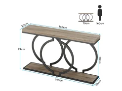 Mesa de console dourada de 140 cm, Mesa de entrada moderna com pés em metal dourado em formato de O, 140 x 30 x 80 cm, Cinza^Tribesigns Discount