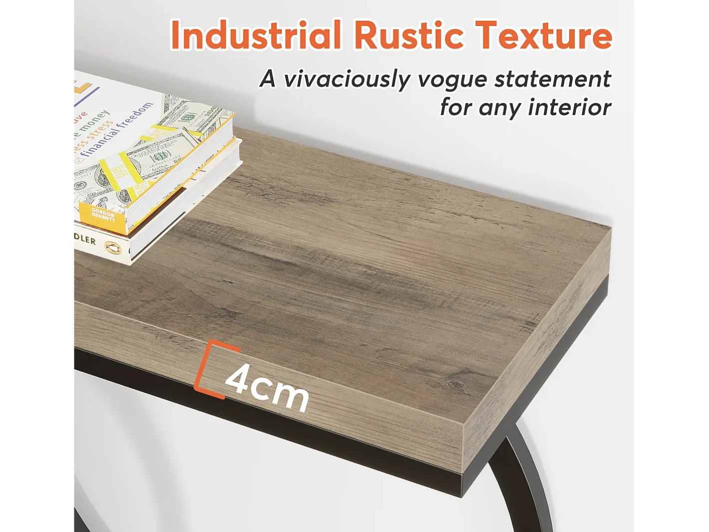 Mesa de console dourada de 140 cm, Mesa de entrada moderna com pés em metal dourado em formato de O, 140 x 30 x 80 cm, Cinza^Tribesigns Discount