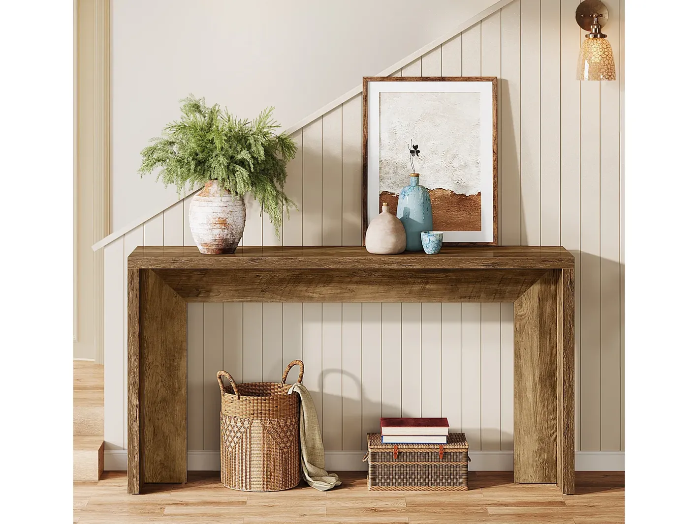 Best Mesa de console em estilo fazenda, mesa de 140 cm para sala com armazenamento para entrada. Consola