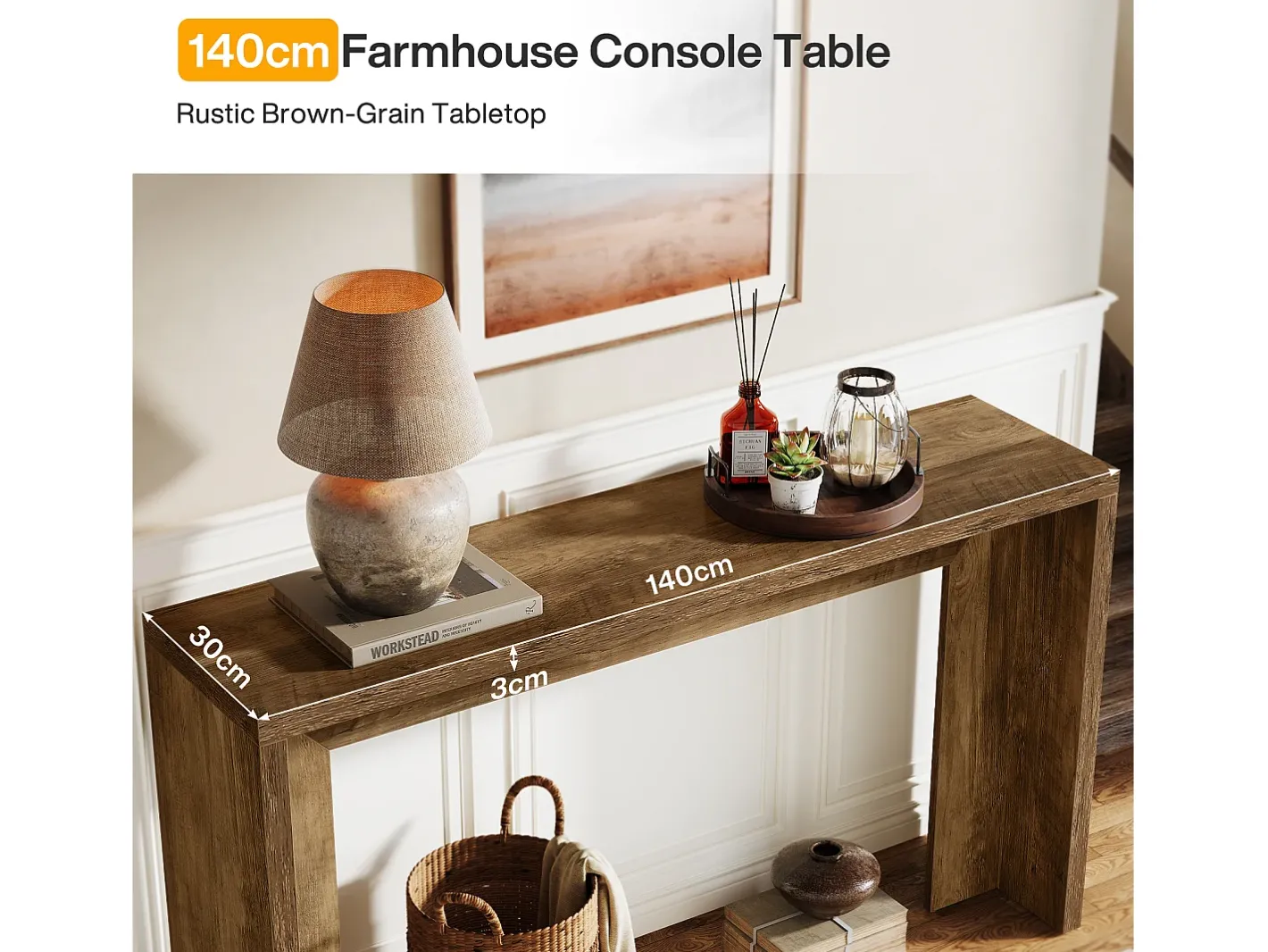 Best Mesa de console em estilo fazenda, mesa de 140 cm para sala com armazenamento para entrada. Consola