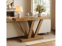 Tribesigns Consola*Mesa de console em madeira sólida, mesa de entrada rústica de 120 cm para sofá com base em duplo V Castanho
