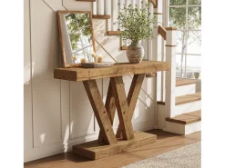 Tribesigns Consola*Mesa de console em madeira sólida, mesa de entrada rústica de 120 cm para sofá com base em duplo V Castanho