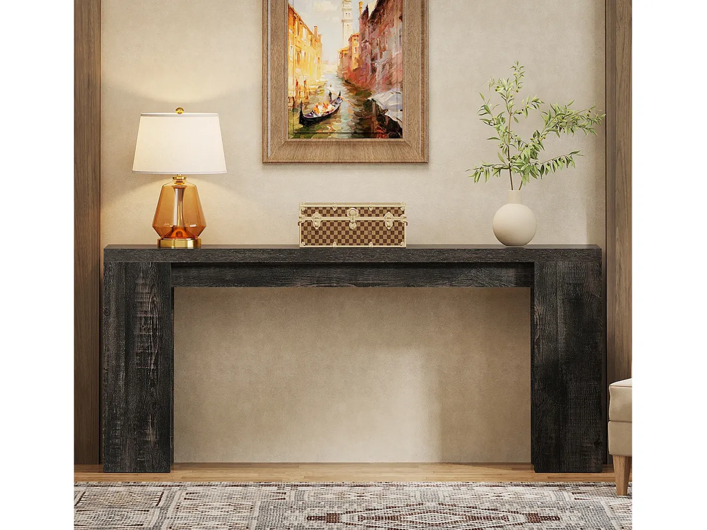 Mesa de Console Extra Longa 160cm, Mesa de Sofá Rural Preta Atrás do Sofá*Tribesigns Hot