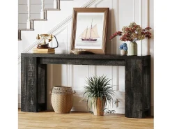 Mesa de Console Extra Longa 160cm, Mesa de Sofá Rural Preta Atrás do Sofá*Tribesigns Hot