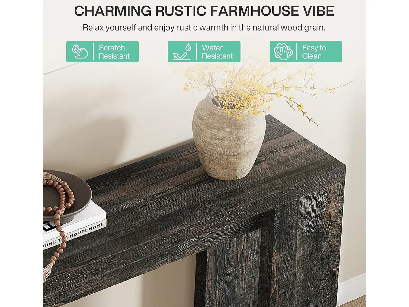 Mesa de Console Extra Longa 160cm, Mesa de Sofá Rural Preta Atrás do Sofá*Tribesigns Hot