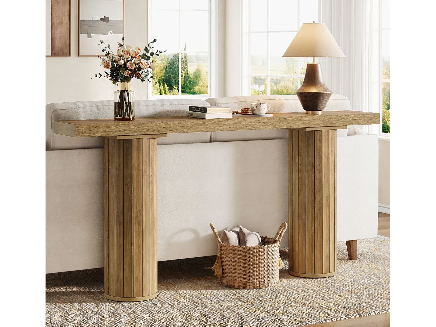 Mesa de console extra-longa de 160 cm, mesa retangular para entrada, mesa de sofá atrás do sofá*Tribesigns Discount