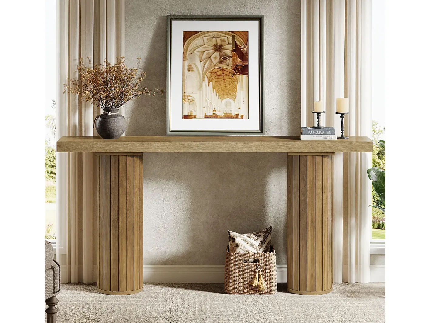 Mesa de console extra-longa de 160 cm, mesa retangular para entrada, mesa de sofá atrás do sofá*Tribesigns Discount