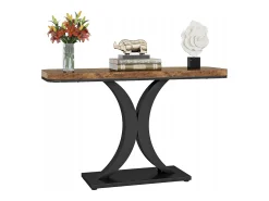 Tribesigns Consola*Mesa de Console Industrial, Mesa estreita de Entrada de Hall de 100 cm com Base geométrica, Mesa auxiliar de Corredor Rústica para Sala, entrada Castanho