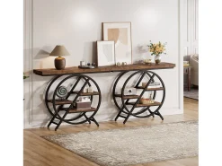 Mesa de Console, Mesa de Entrada de 100 cm com Tampo Espesso, Mesa de Sofá Industrial, Mesas Auxiliares, Marrom Rústico^Tribesigns Best