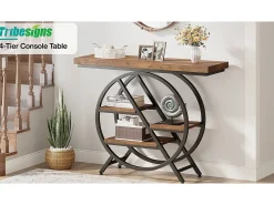 Mesa de Console, Mesa de Entrada de 100 cm com Tampo Espesso, Mesa de Sofá Industrial, Mesas Auxiliares, Marrom Rústico^Tribesigns Best