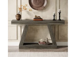 Best Mesa de Console, Mesa de Sofá Rústica de 140cm com Armazenamento, Mesa de Entrada para Corredor, Sala de Estar, Cinza Consola