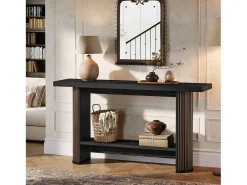 Tribesigns Consola*Mesa de Console Moderna 140cm, Mesa de Corredor Estreita Preta, Mesa de Sofá com 2 Prateleiras Preto