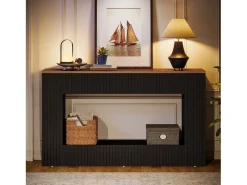 Mesa de console moderna, mesa de entrada em madeira de 140 cm com armazenamento, mesa para sofá estreita e comprida^Tribesigns Best