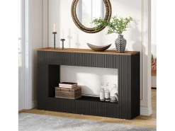Mesa de console moderna, mesa de entrada em madeira de 140 cm com armazenamento, mesa para sofá estreita e comprida^Tribesigns Best