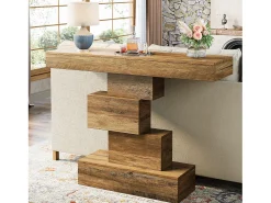 Best Mesa de console para sala de 108 cm, mesa estreita de madeira para trás do sofá com base geométrica Consola