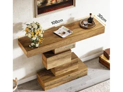 Best Mesa de console para sala de 108 cm, mesa estreita de madeira para trás do sofá com base geométrica Consola